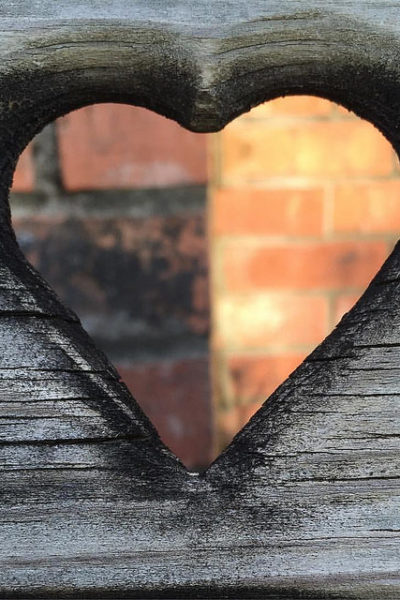 brick and wood heart